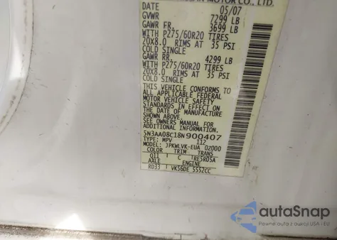 2008 Infiniti Qx56 z USA, uszkodzony, nr VIN 5N3AA08C18N900407